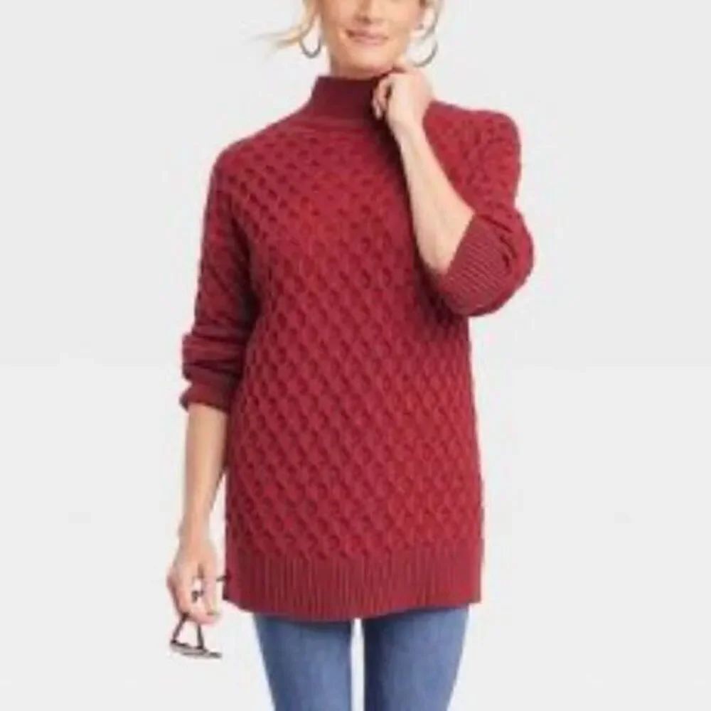 Knox rose nwt pointelle mock neck burgundy sweater m